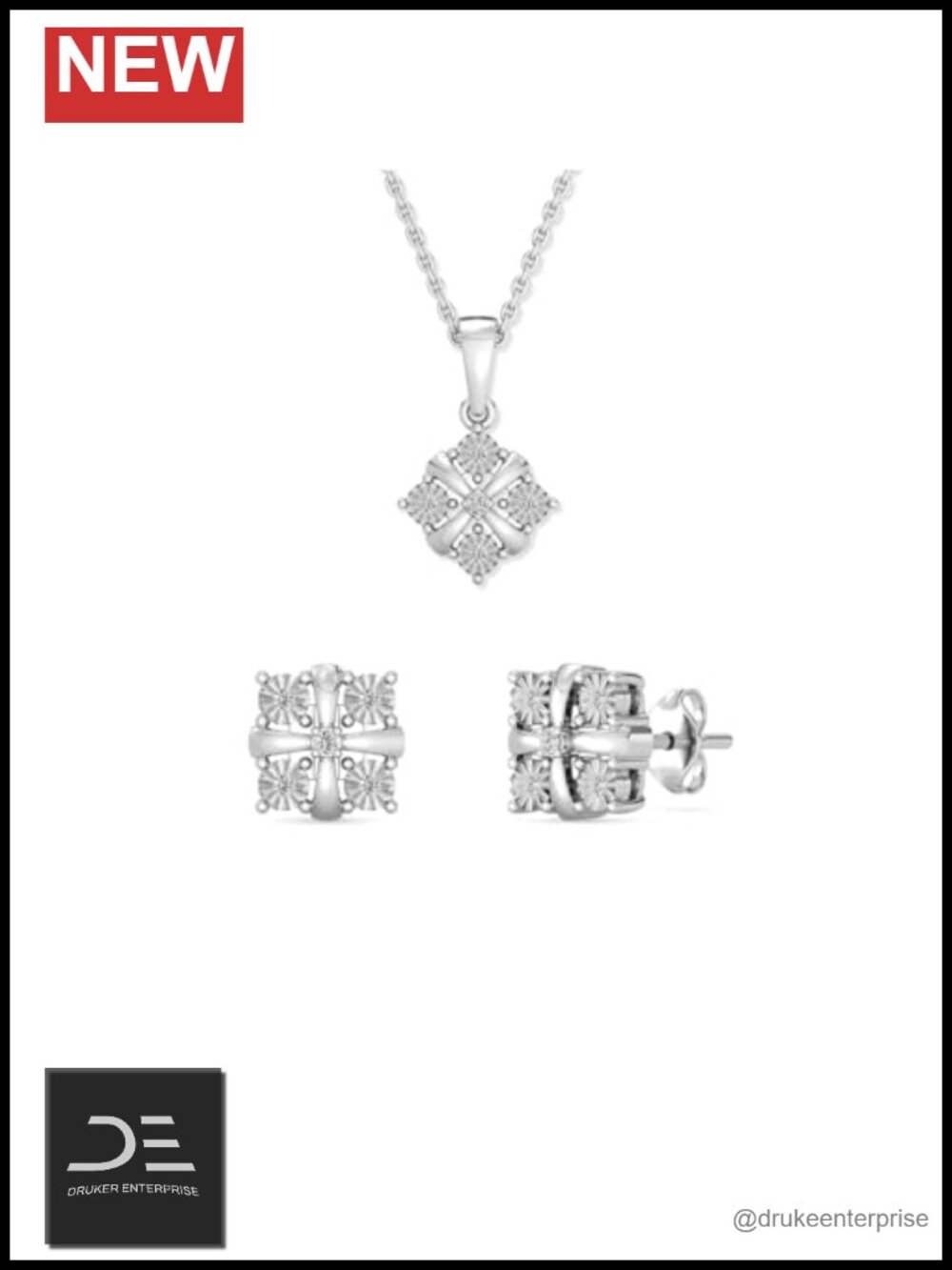 Lab-Grown Diamond Necklace & Earring Set, 925 Sterling Silver, 1/10 CTTW, 18"